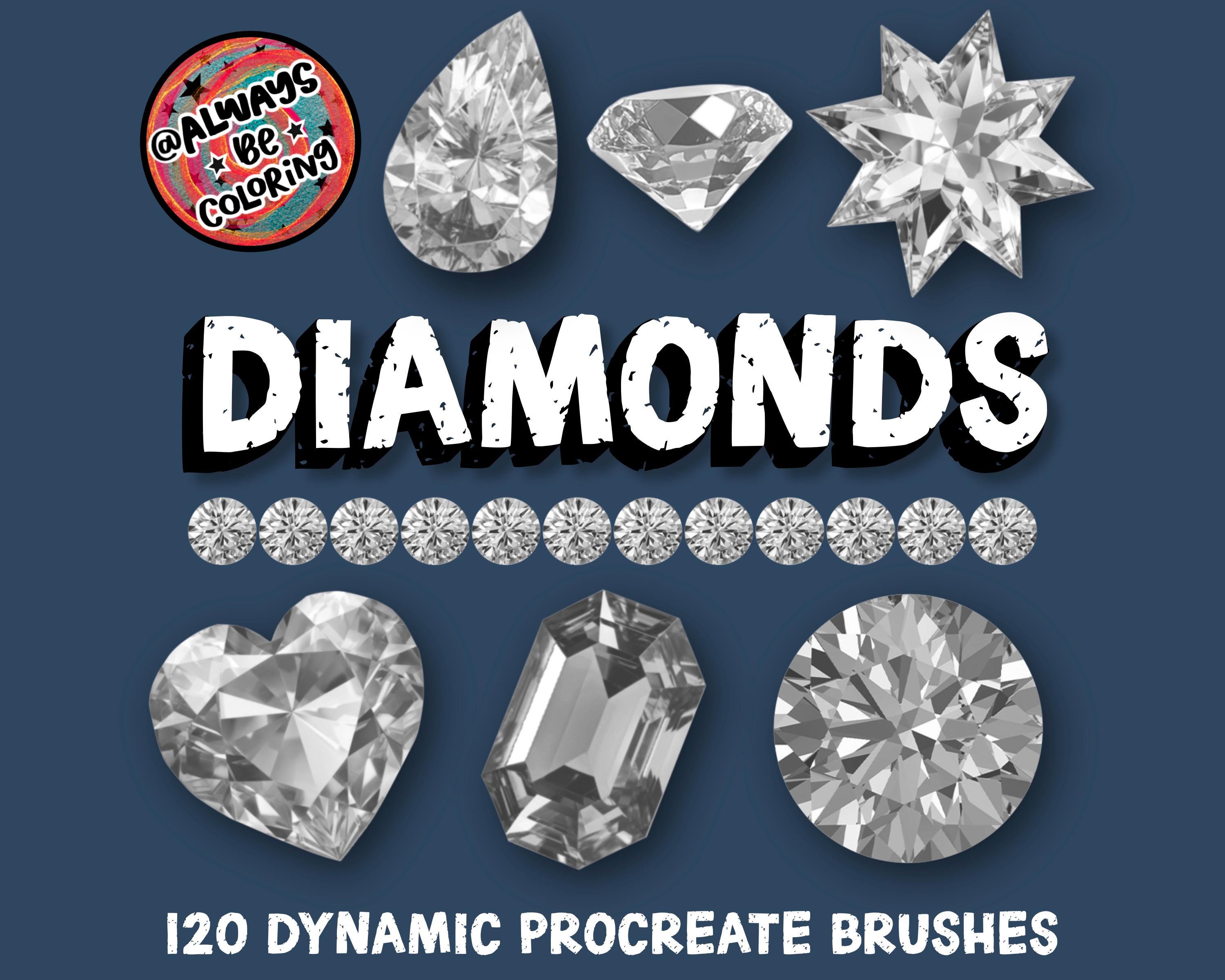 120 pinceles Diamante para Procreate + set metálico y glitter para ilustración digital y diseño de joyería