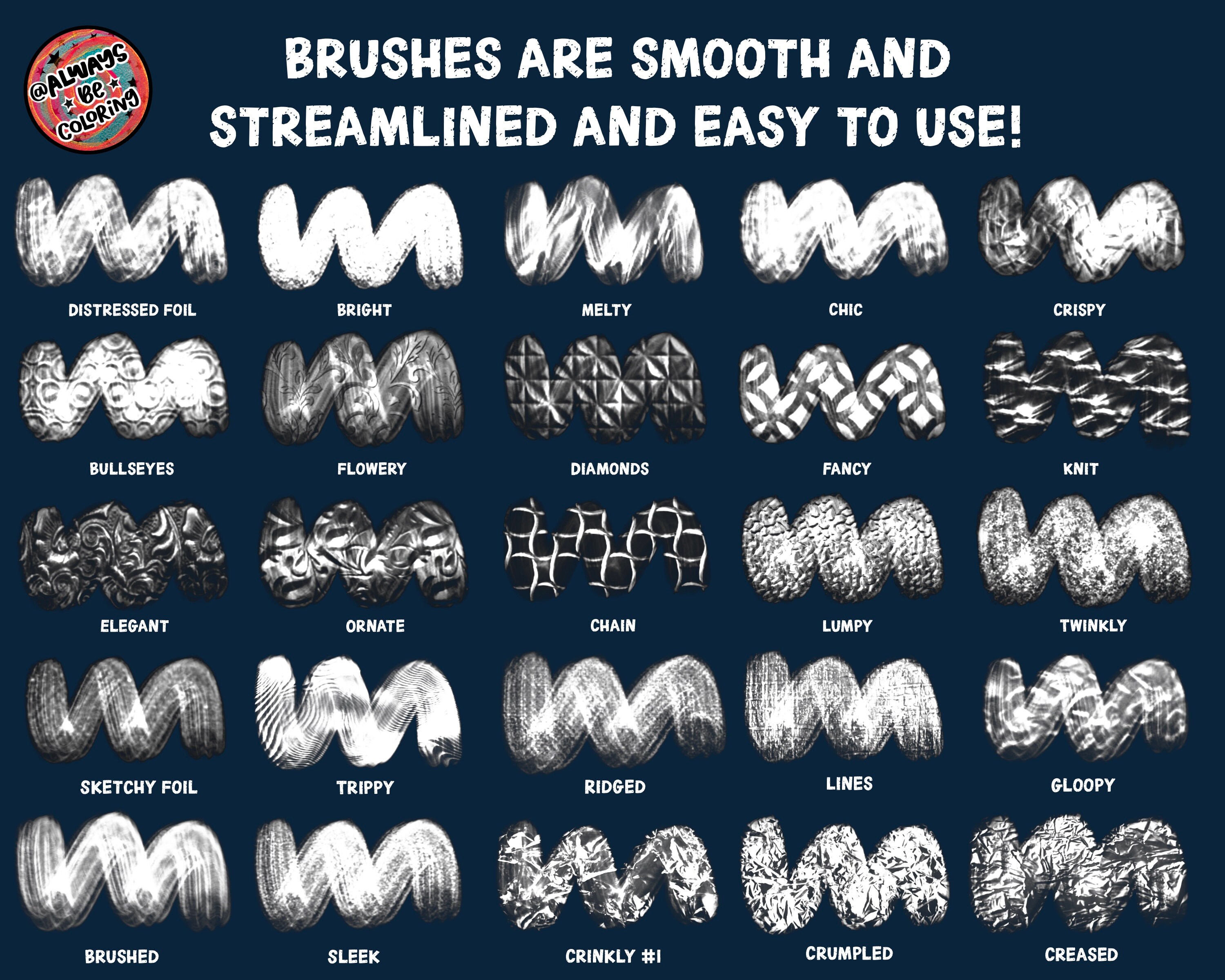 100 Metallic Foil Procreate Brushes! 50 Lettering Brushes & 50 High ...