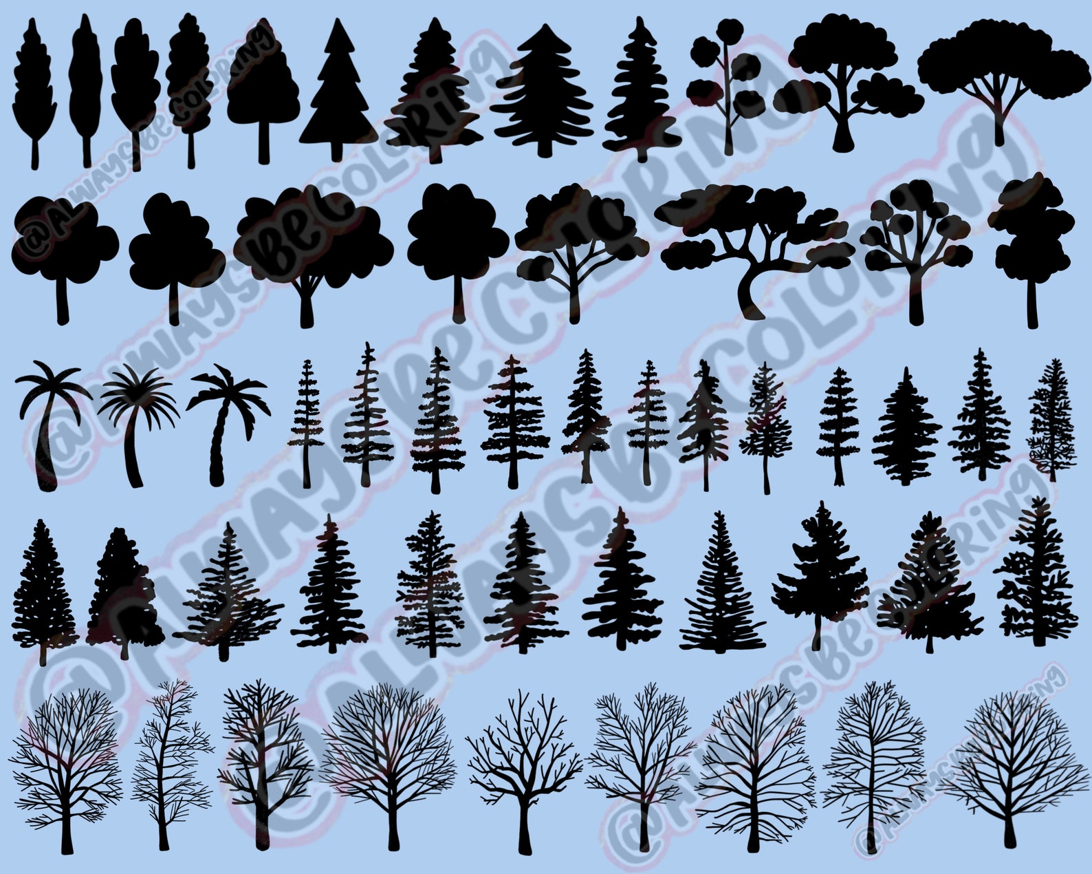Over 200 Hand Drawn Procreate Stamp Brushes With Tree and Leaf Designs ...