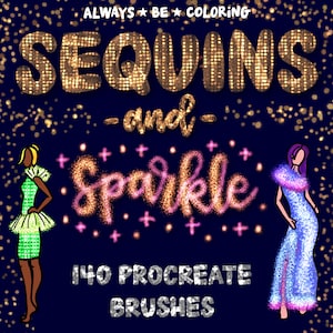 140 Realistic Sequins and Glitter Procreate Brushes for Lettering, Illustration, 2 Procreate Color Palette, Fashion Clothing Deaign Brushes