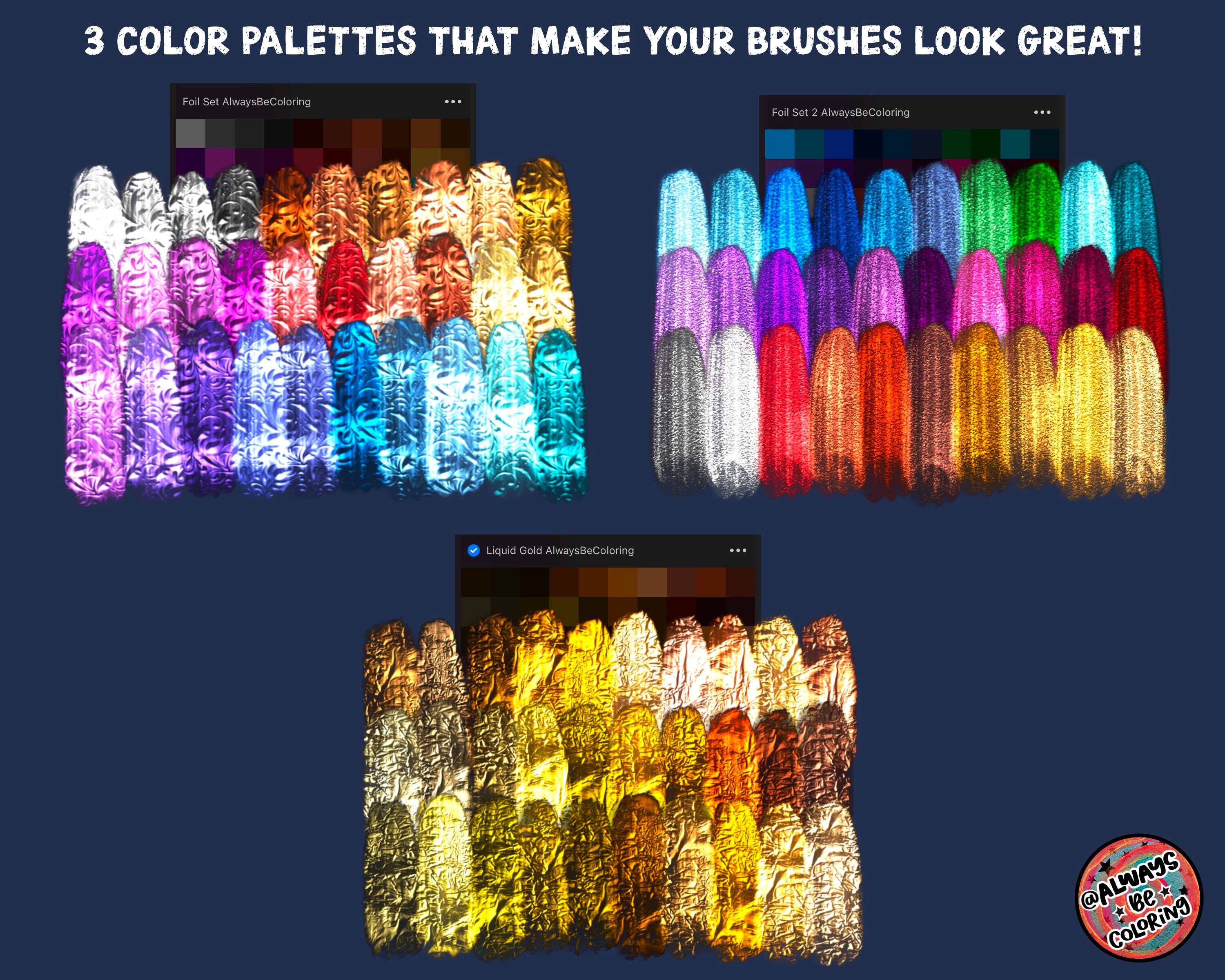 100 Metallic Foil Procreate Brushes! 50 Lettering Brushes & 50 High ...