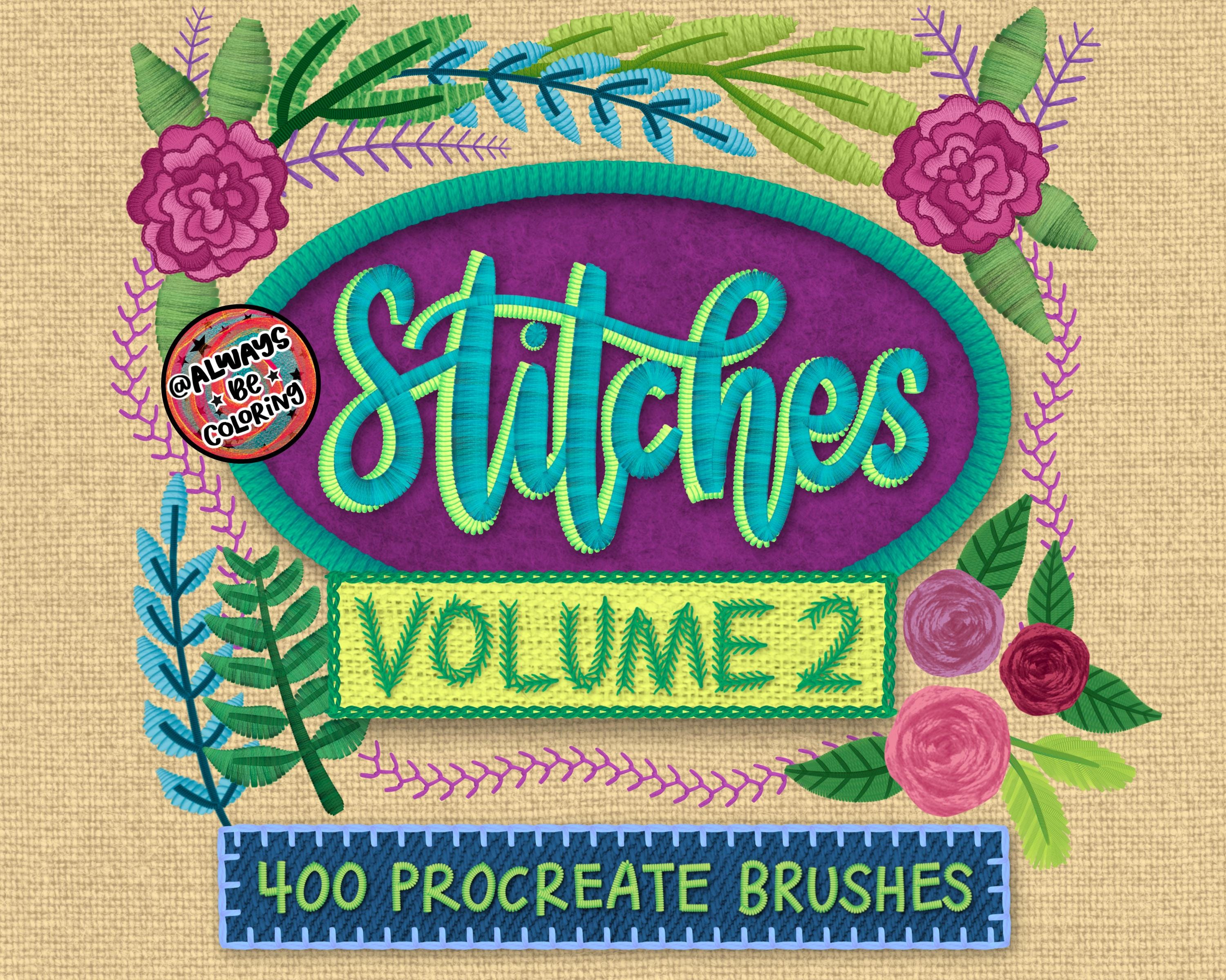 400 pinceles de Procreate Stitch: bordado bicolor, texturas de tela sin costuras, set de moda y ropa