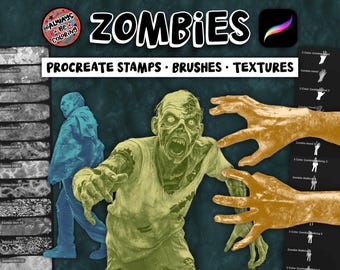 Conjunto de pinceles y sellos de Halloween zombie para Procreate, pinceles de textura de piel, pinceles de puntadas, arte de terror