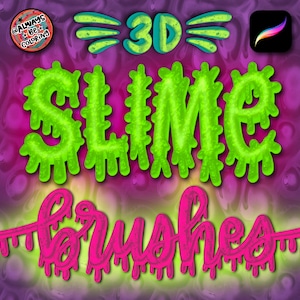 108 Procreate 3D Slime Brushes für Lettering und digitale Illustrationen, Texturpinsel, 2 Farbpaletten