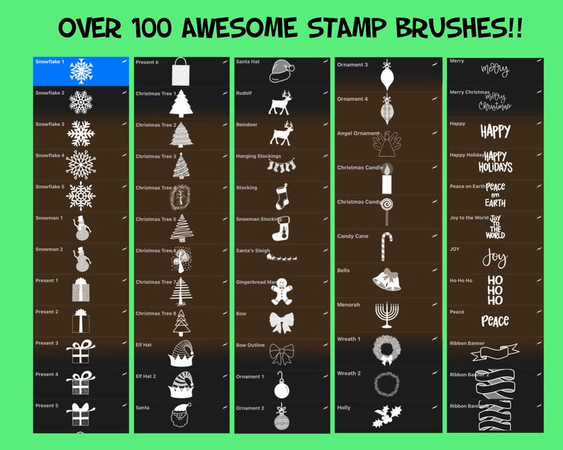 Over 100 Procreate Stamp Brushes With Abstract Shapes and Cute Winter ...