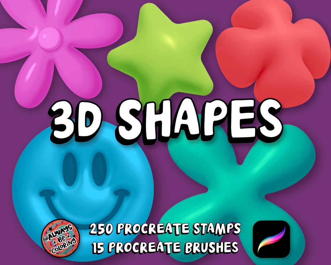 265 Procreate 3D Shapes Stamps & 3D Lettering Brushes, Three ...