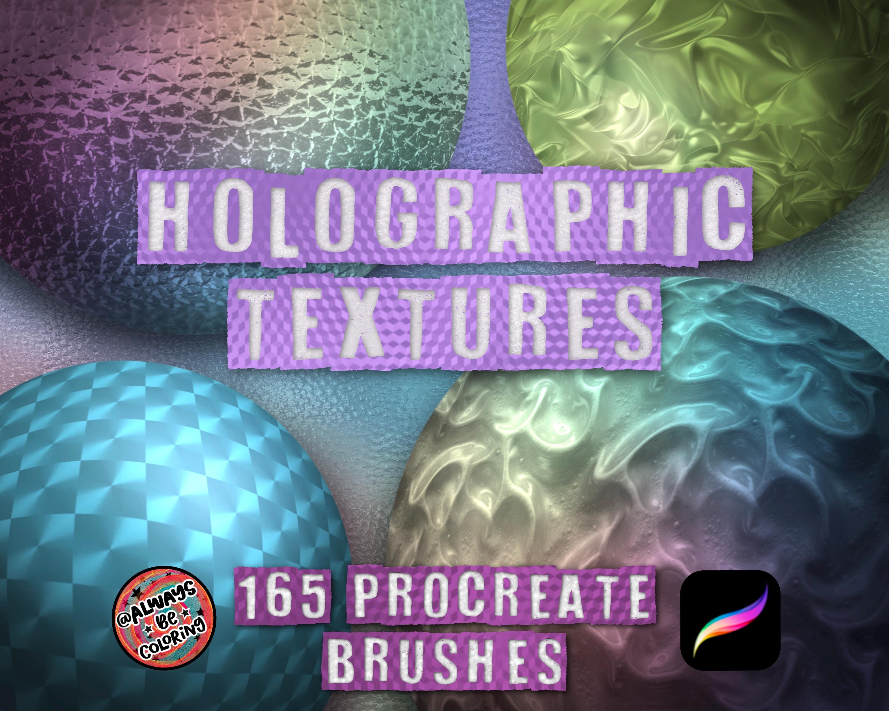 165 pinceles de texturas holográficas para Procreate + 2 paletas de color, guía de uso y tutorial en video