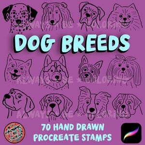 70 Handgezeichnete Hunderassen Procreate Stempelpinsel, für digitale Kunst und Illustrationen!  Procreate Stempeln, Brush Set, Tier Stempel, Haustier Stempel
