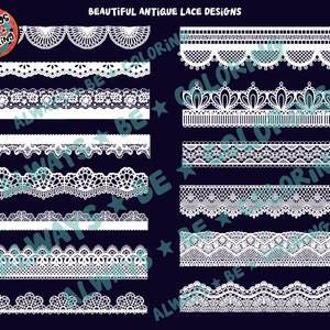 May include: A collection of ten white antique lace designs. The designs are all different and intricate, and they would be perfect for adding a touch of elegance to any project.