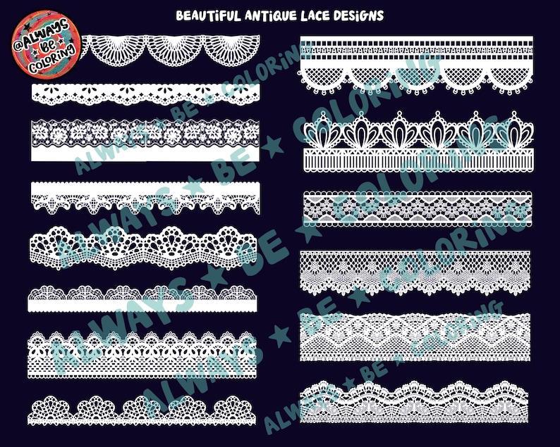 May include: A collection of ten white antique lace designs. The designs are all different and intricate, and they would be perfect for adding a touch of elegance to any project.