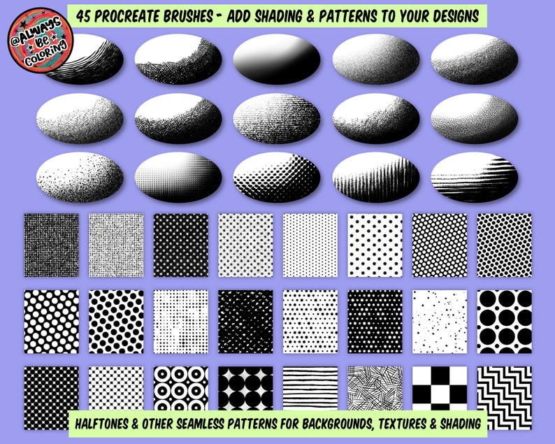 ¡Conjunto de creación de personajes de mascota retro para Procreate! ¡280 sellos para Procreate, 45 pinceles de semitonos, texturas y patrones sin costuras! Caras, cuerpos, brazos, piernas imagen 7