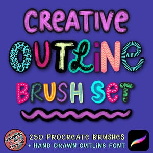 250 Procreate Outline Lettering Brushes including Texture Brushes, Patterns & Border Brushes, Hand Drawn Outline Font, Lettering Tutorial