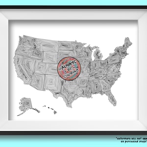 Lignes d’État, USA Wall Art, Téléchargement numérique imprimable, Dessin au trait, Décoration intérieure, Op Art, Affiche d’impression de carte, Carte à colorier États-Unis, Carte de vente