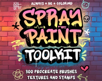 300 Procreate Spray Paint & Graffiti Brushes, Textures and Stamps, 10 graffiti lettering practice worksheets, procreate lettering brush set