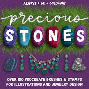 Over 100 Procreate Precious Stones Stamps and Brushes! Gems crystals, diamonds stamp set, plus metallic brushes and seamless texture brushes