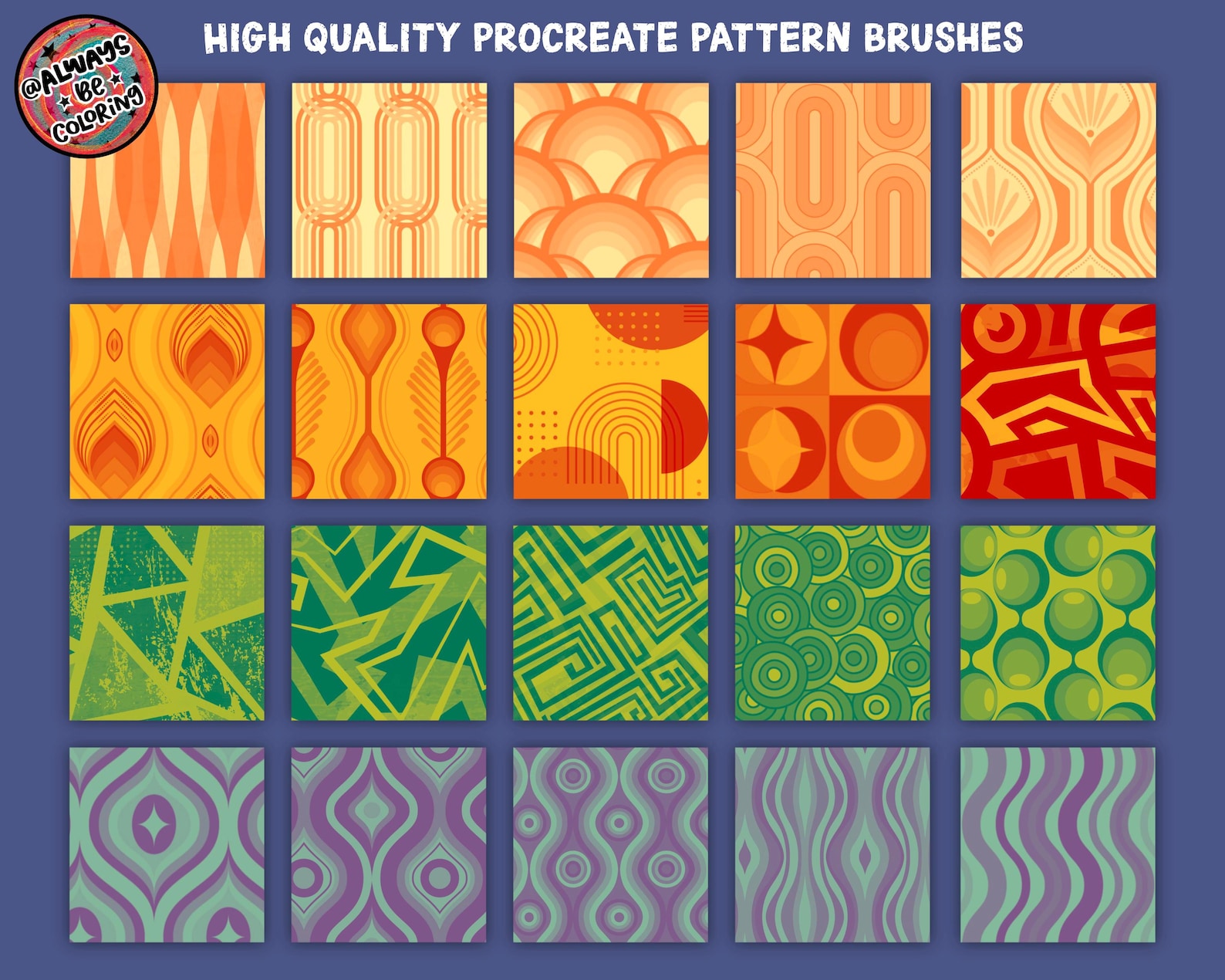 120 Procreate Retro Seamless Pattern Brushes and 3 Procreate Retro ...