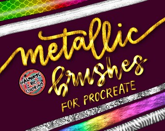 84 Realistic Metallic Procreate Brushes for Lettering, Illustration. With 3 Procreate Color Palette Color Changing Brushes Digital brush set