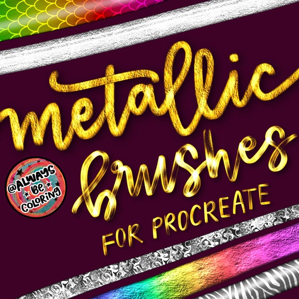 84 Realistic Metallic Procreate Brushes for Lettering, Illustration. With 3 Procreate Color Palette Color Changing Brushes Digital brush set