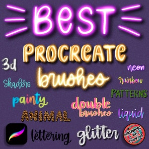 88 of the Best Procreate Brushes from 25+ Brush Sets! Lettering, Glitter, Pattern,Shader, 3d, Animal Print, Double Brushes & Rainbow Brushes