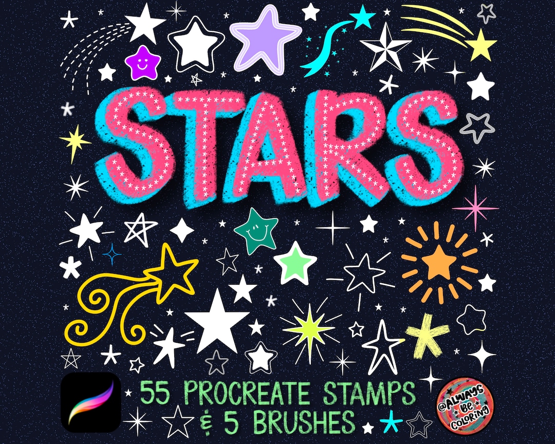 55 Hand Drawn Procreate Star Stamps and 5 Star Brushes! Fun and Unique ...