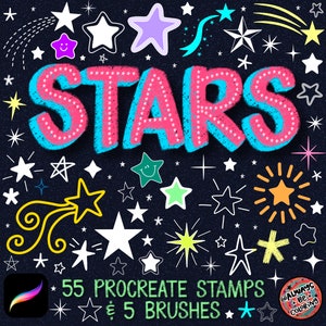 55 Hand Drawn Procreate Star Stamps and 5 Star Brushes! Fun and Unique Doodles! Procreate Star Stamp Set, Stamp Brush Set, Border Brushes