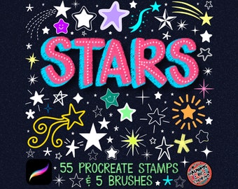 55 Hand Drawn Procreate Star Stamps and 5 Star Brushes! Fun and Unique Doodles! Procreate Star Stamp Set, Stamp Brush Set, Border Brushes