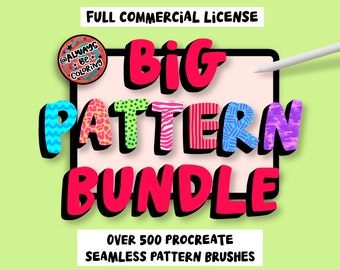 Commercial License Big Pattern Procreate Brush Bundle Save 60%! Over 500 Procreate Seamless Pattern Brushes, fabric brushes, texture brush