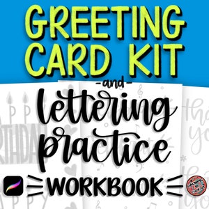 10 Lettering Praxis Arbeitsblätter, 15 Procreate Pinsel, 15 Stempel, DIY Grußkarten machen, Procreate Lettering, Kalligraphie, Lettering Workbook