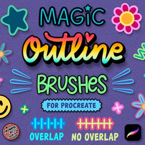 Procreate Magic Outline Brushes-NO Overlap, 2 Color Monoline Lettering Brushes, Color Palettes, Digital Drawing & Bubble Letters