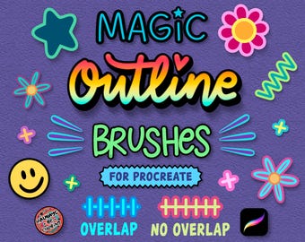 Procreate Magic Outline Brushes-NO Overlap, 2 Color Monoline Lettering Brushes, Color Palettes, Digital Drawing & Bubble Letters