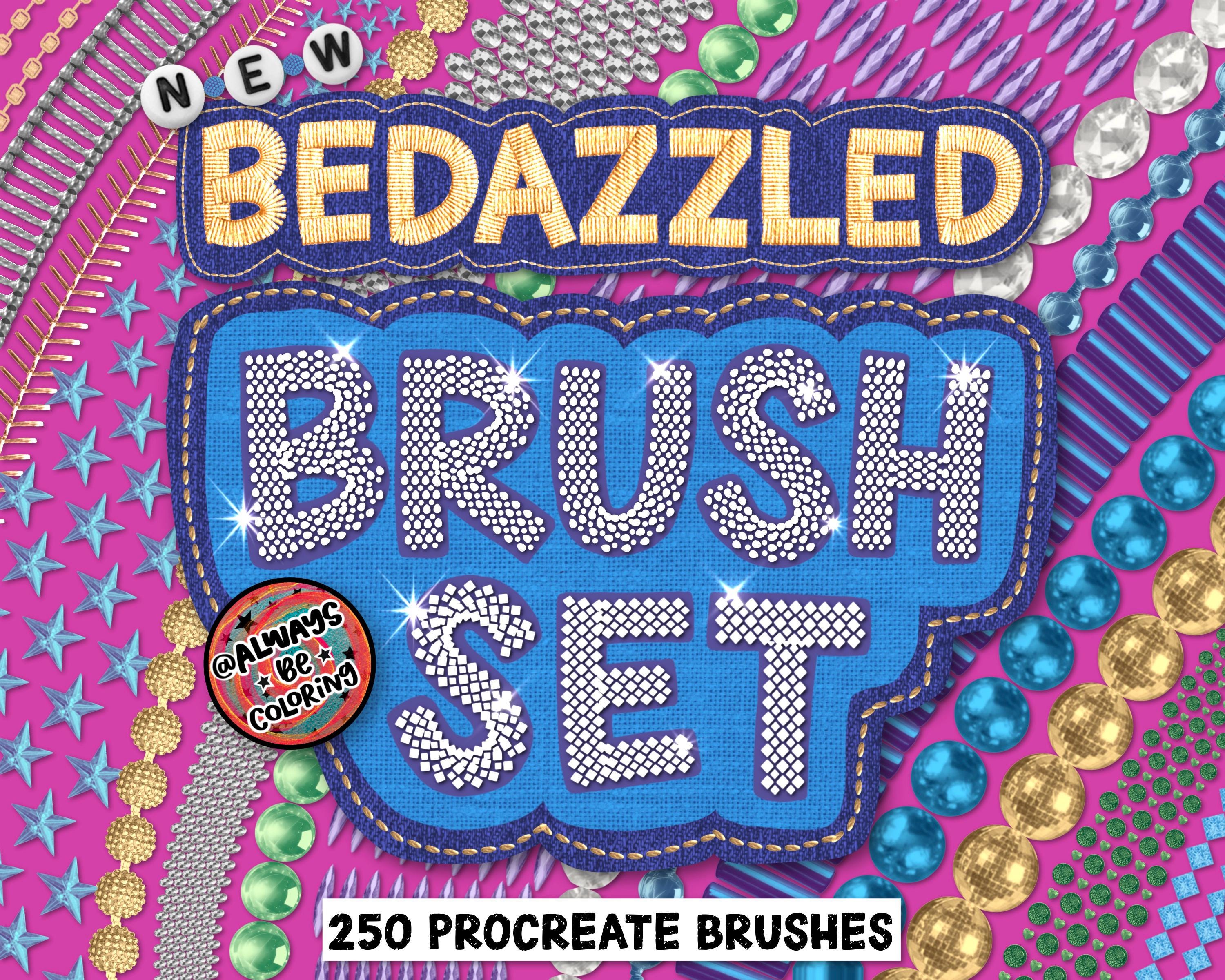 250 pinceles Procreate Bedazzled – Texturas de tela sin costuras, pedrería, cadenas, cuentas, puntadas metálicas y plantillas de práctica
