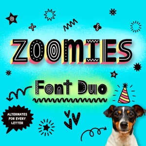 Zoomies Font Duo! Hand Drawn Display Font, Cricut Font, Modern Procreate Font, Tshirt Font, Handwriting font, Cute Decorative Symbols Font