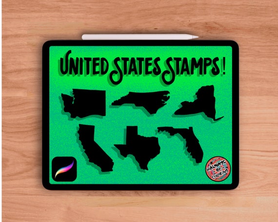 INSTANT DOWNLOAD! United States Procreate Stamp Set! All 50 States Plus 2 bonus USA Stamp Brushes! For Procreate lettering and art projects!