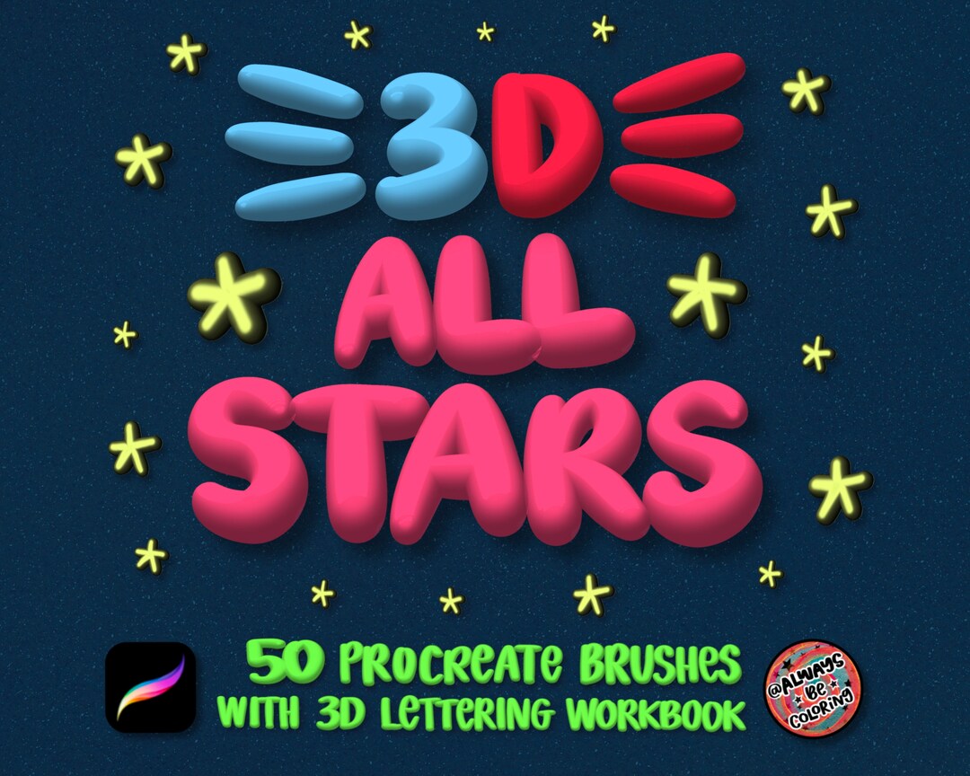 50 3D Procreate Brushes With Lettering Practice Workbook! Three ...