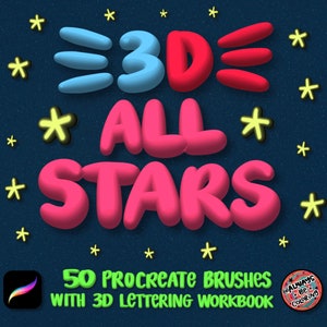 50 種類の 3D Procreate ブラシとレタリング練習用ワークブック! 3D デジタル ブラシ、レタリング ブラシ パック セット、手書きの文字練習