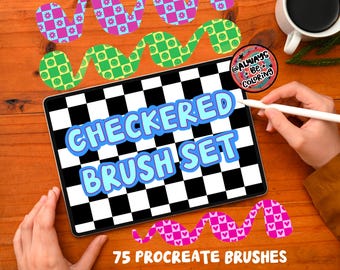 76 pinceles con patrones a cuadros para Procreate, pinceles de textura, pinceles de letras de 2 colores, paleta de colores para Procreate, estrellas, corazones, patrones de garabatos