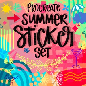 INSTANT DOWNLOAD! Procreate Summer Sticker Set! Over 80 Procreate Stamp Brushes with Abstract Shapes and Cute Summer Themed Doodles!