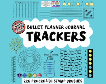 220 Procreate Tracker Stamps for Digital Planners and Journals, Calendar Stamps, Habit Tracker Stamps, Mood Tracker Stamps, Water Trackers
