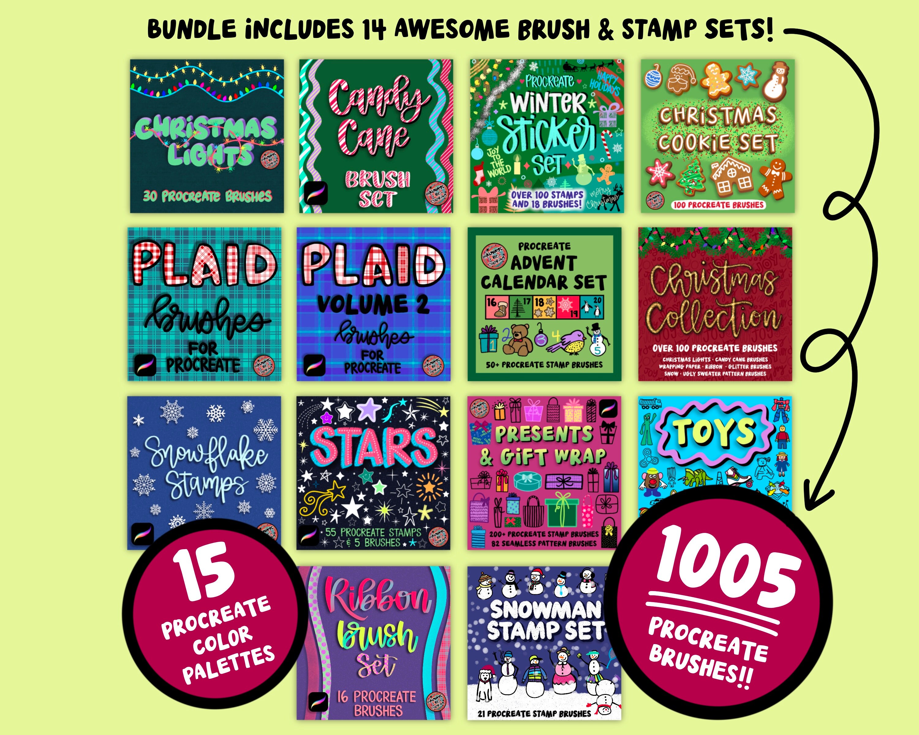 Procreate Huge Holiday Bundle Save 60%! 1005 Procreate Christmas Stamps ...