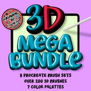 Procreate 3D Mega Bundle Sparen Sie 50%! Über 200 Dreidimensionale Procreate Pinsel, Schriftpinsel, Digitale Illustrationen, 3D Pinsel Set