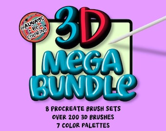 Procreate 3D Mega Bundle Save 50%! Over 200 Three Dimensional Procreate Brushes, Lettering Brushes, Digital Illustrations, 3D Brush Set