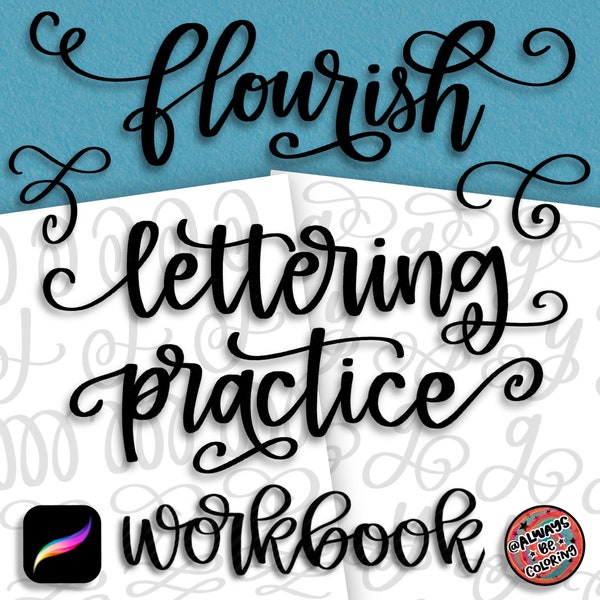 15 Procreate Brushes, 20 Lettering Practice Worksheets, Learn flourish Lettering, Modern Calligraphy, Lettering Workbook Procreate or Print