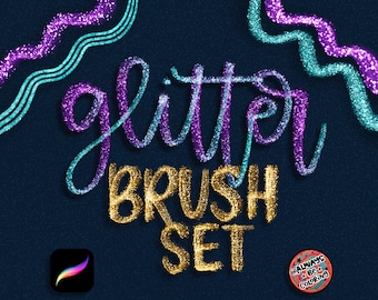 12 Glitter Procreate Brushes for Lettering, Illustration. With Free Procreate Color Palette! Including Color Changing Brushes. Digital brush