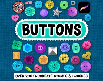 205 Procreate Buttons Stamps, Fabric Seamless Texture Brushes, Clothing Fashion, Digital Embroidery Set, Stitching