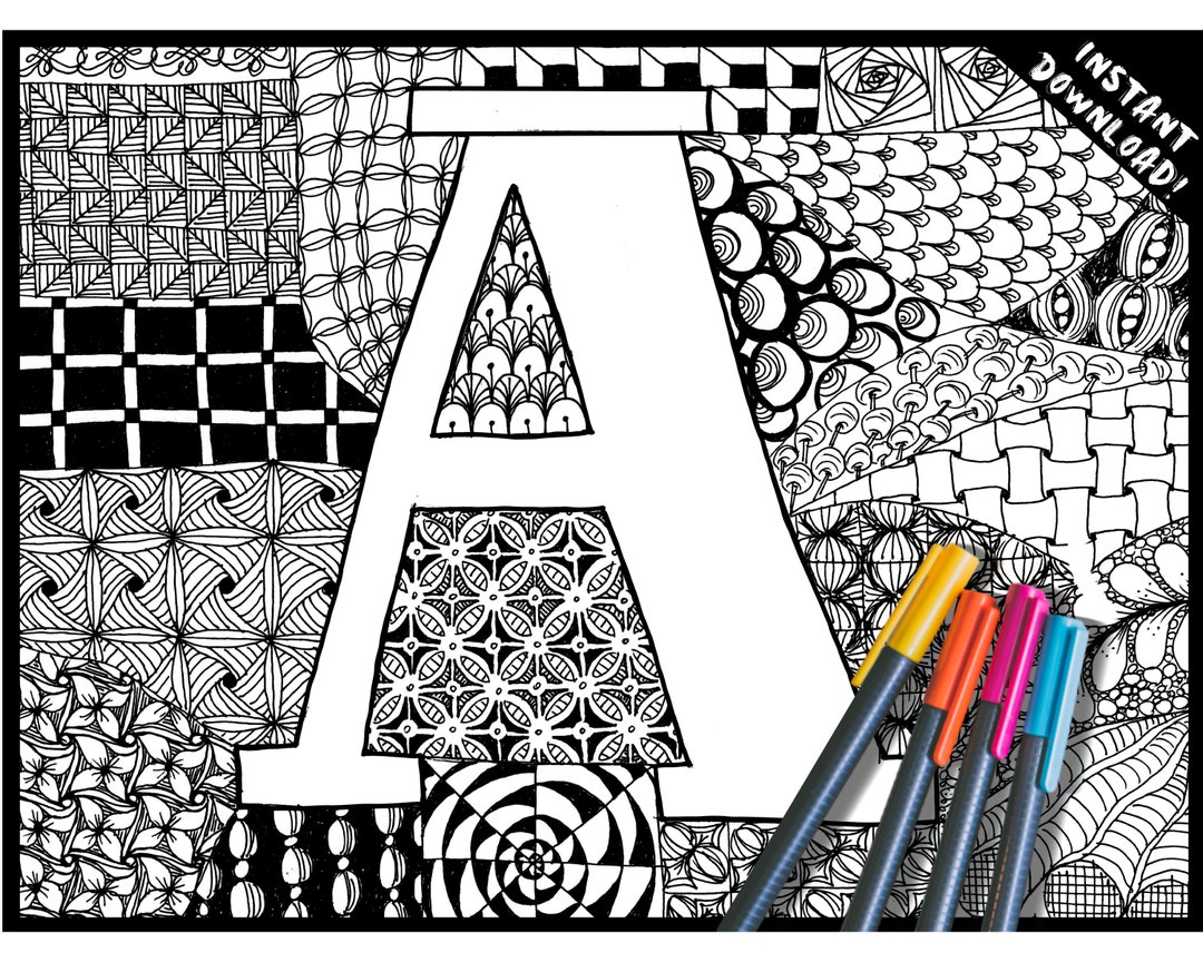 Printable ABC Coloring Book Pages for Adults or Children Letter A ...