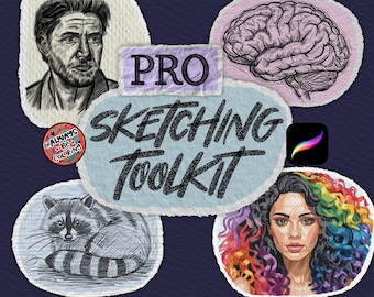 264 Procreate Pro Sketching Brushes, Shading, Drawing, Inking, Lettering, Hatching, Paper & Canvas Texture Brushes, 4 Color Palettes