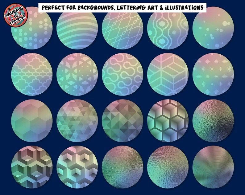 165 Procreate Holographic Texture Brushes, 2 Procreate Color Palettes ...