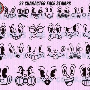 ¡Conjunto de creación de personajes de mascota retro para Procreate! ¡280 sellos para Procreate, 45 pinceles de semitonos, texturas y patrones sin costuras! Caras, cuerpos, brazos, piernas imagen 4