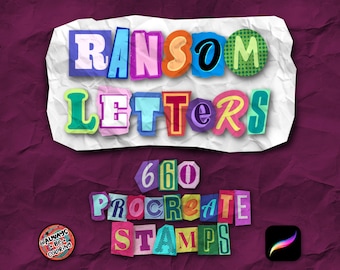 660 Procreate Ransom Note Letters Stamps for Digital Collage, Crafts, Illustrations. Alphabet Stamp Set & Realistic Paper Texture Brushes
