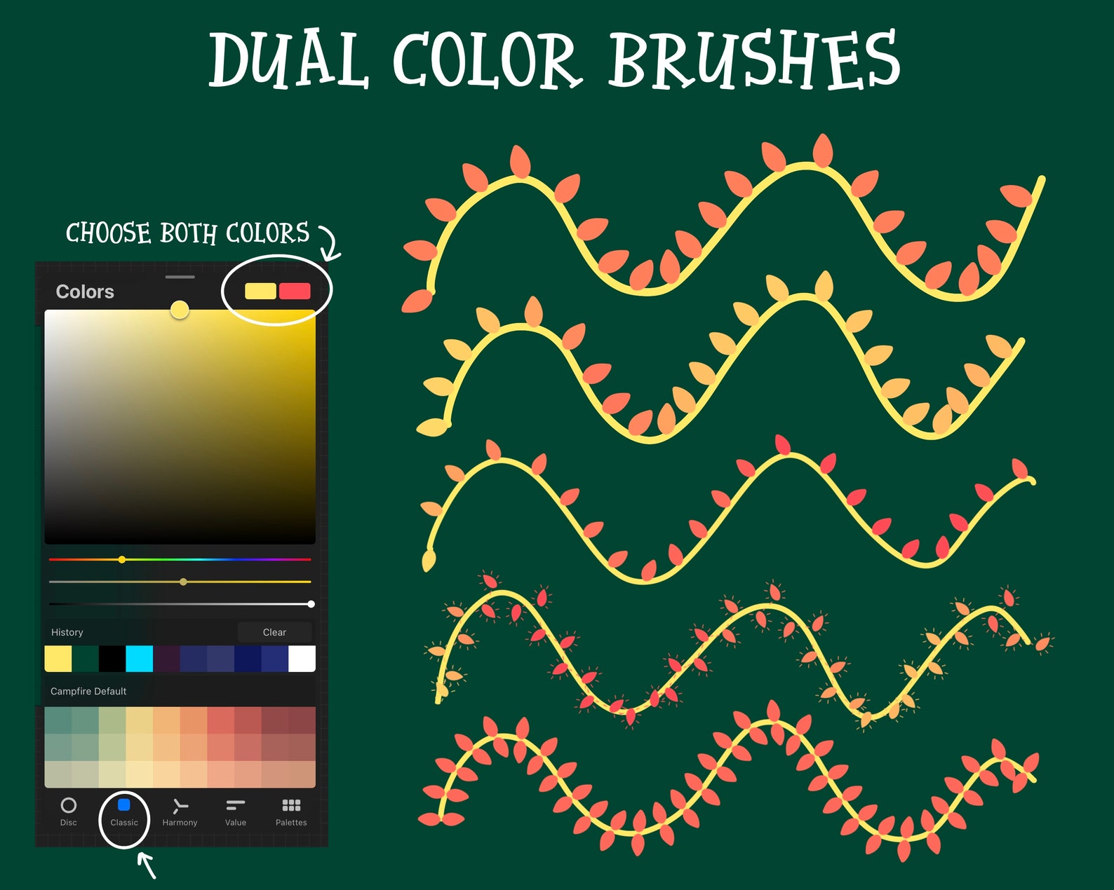 30 Multicolored Christmas Lights Procreate Brushes! Procreate Christmas ...